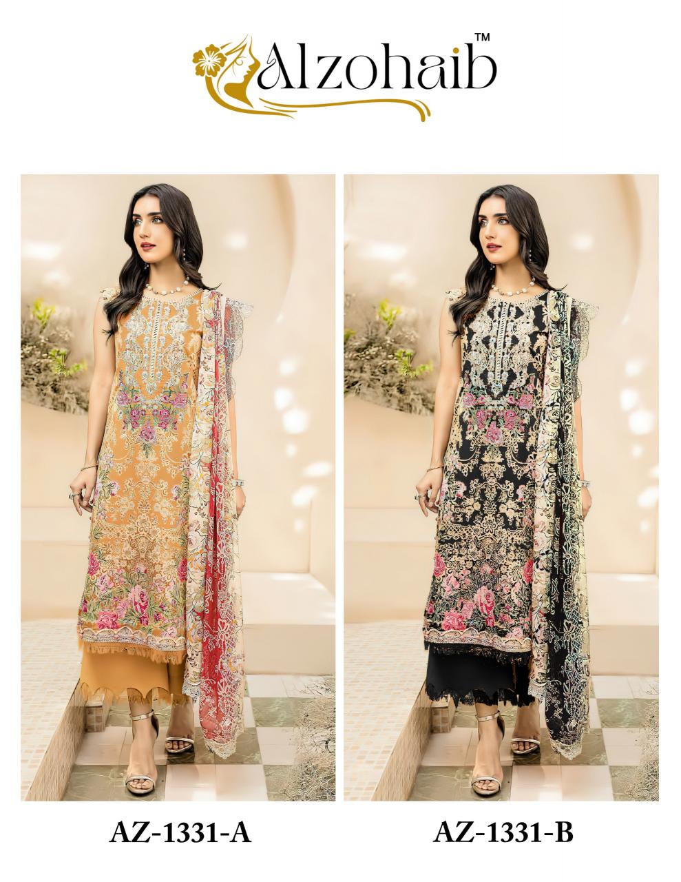 Alzohaib Az 1331 A And B catalog Cotton Dupatta pakistani replica suits wholesale surat
