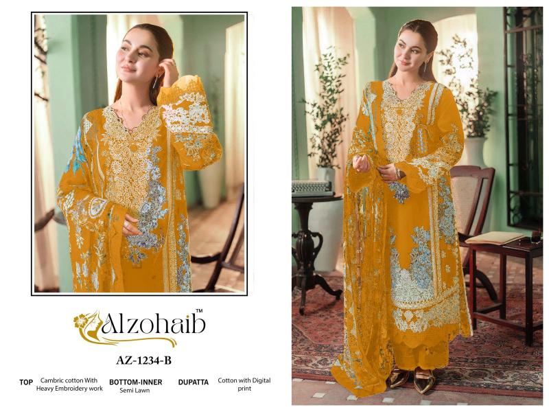 Alzohaib Az Zahra Vol 1 catalog Chiffon Dupatta yellowist pakistani suits wholesaler delhi india