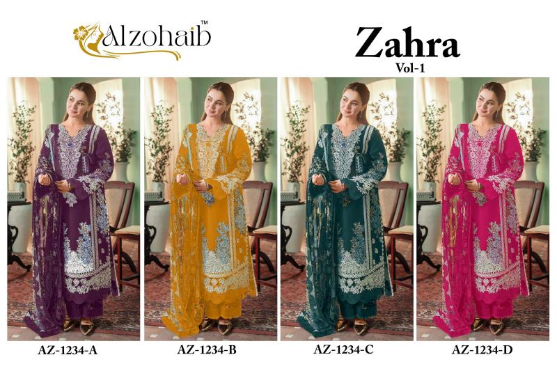 Alzohaib Az Zahra Vol 1 catalog Chiffon Dupatta yellowist pakistani suits wholesaler delhi india