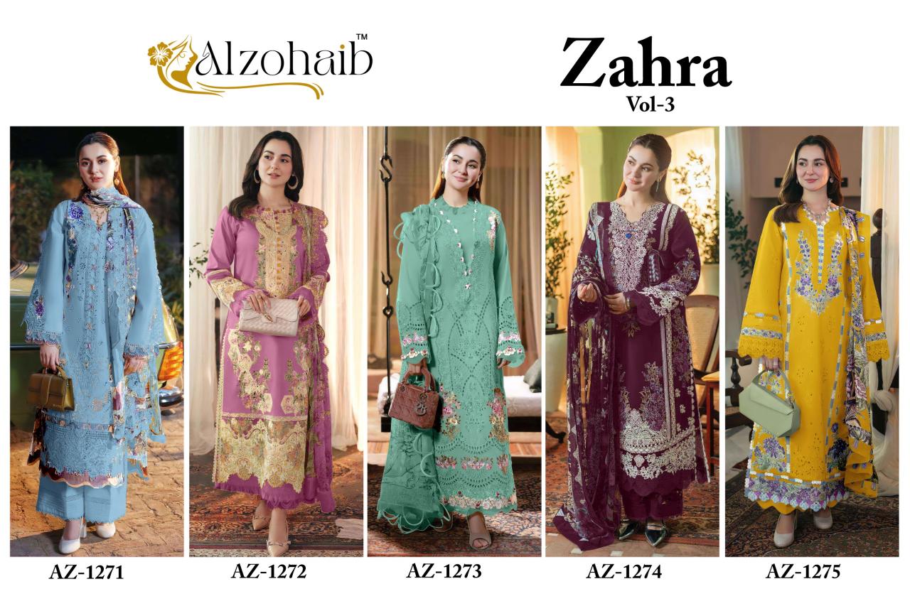 Alzohaib Az Zahra Vol 3 catalog Chiffon Dupatta wholesale pakistani suits dwarka delhi