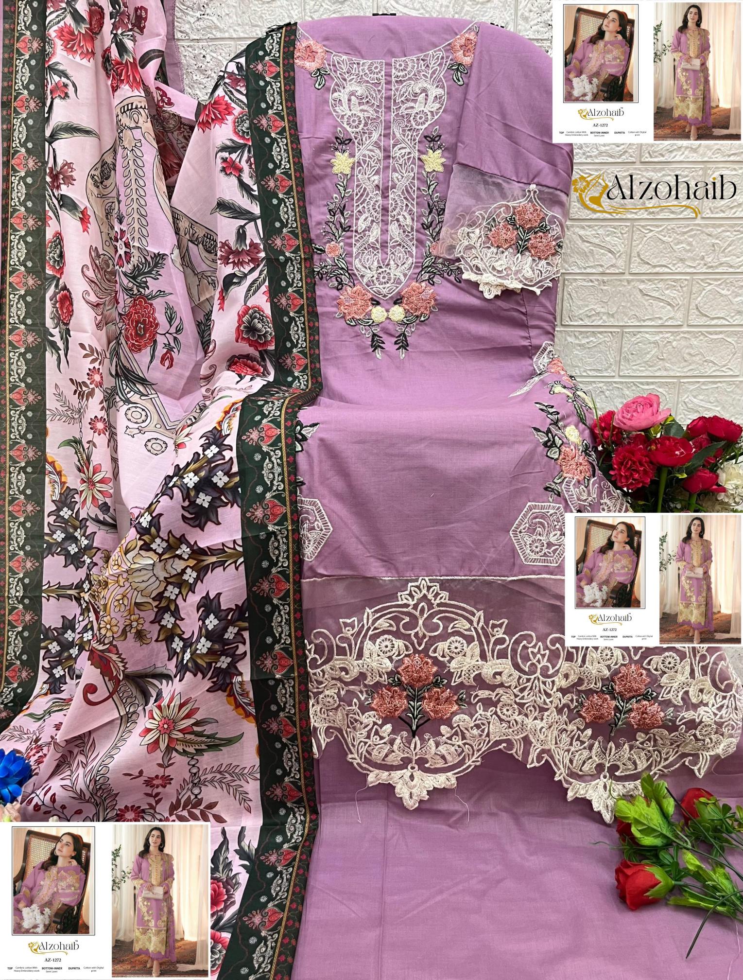 Alzohaib Az Zahra Vol 3 catalog Chiffon Dupatta wholesale pakistani suits dwarka delhi