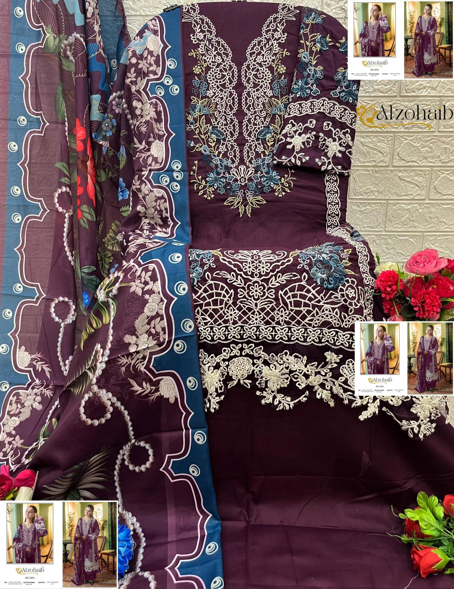 Alzohaib Az Zahra Vol 3 catalog Chiffon Dupatta wholesale pakistani suits dwarka delhi