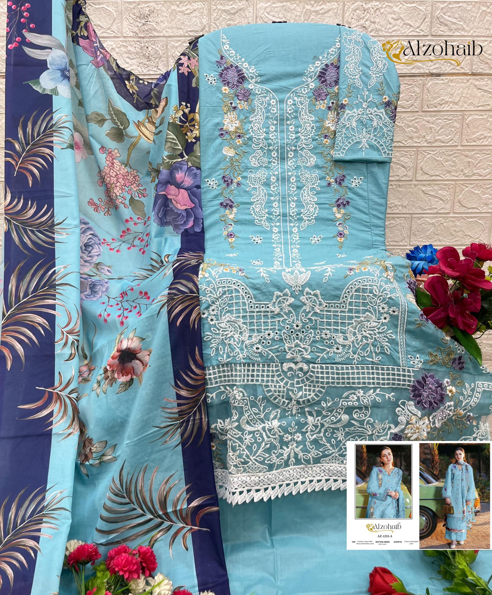 Alzohaib Az Zahra Vol 3 catalog Chiffon Dupatta wholesale pakistani suits dwarka delhi