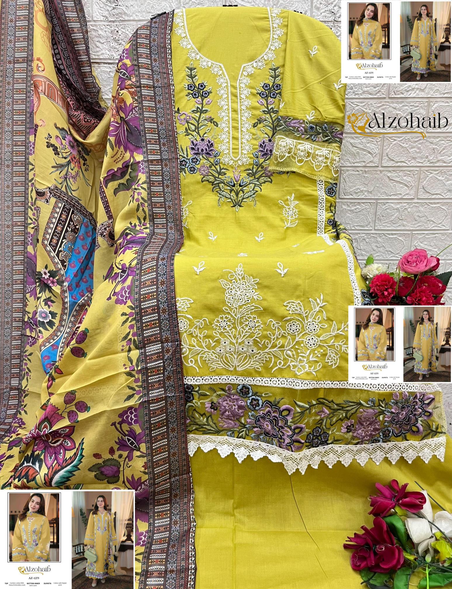 Alzohaib Az Zahra Vol 3 catalog Cotton Dupatta wholesale pakistani suits in chennai