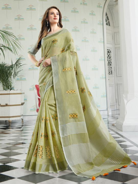 AMYRA NX by Astita fancy designer linen Cotton fabric saree