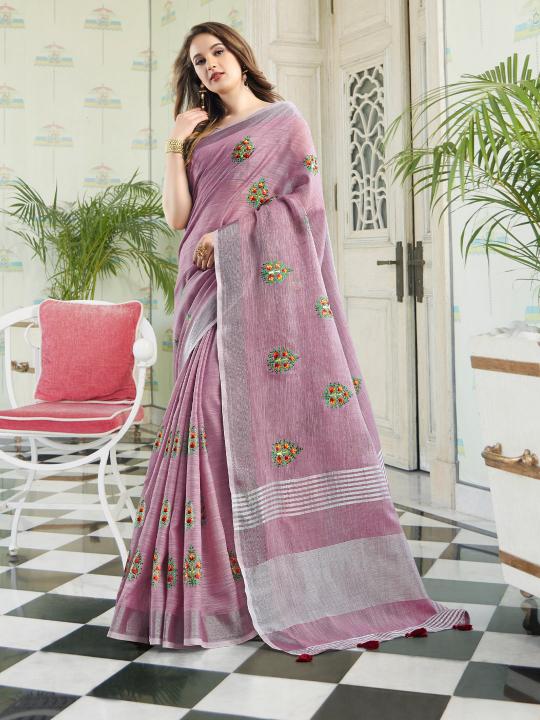 AMYRA NX by Astita fancy designer linen Cotton fabric saree