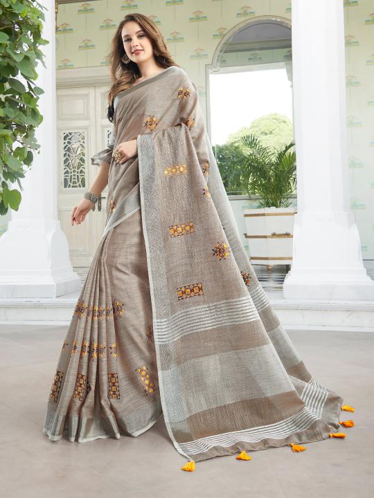 AMYRA NX by Astita fancy designer linen Cotton fabric saree