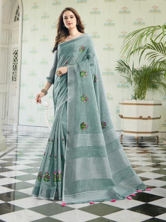 AMYRA NX by Astita fancy designer linen Cotton fabric saree