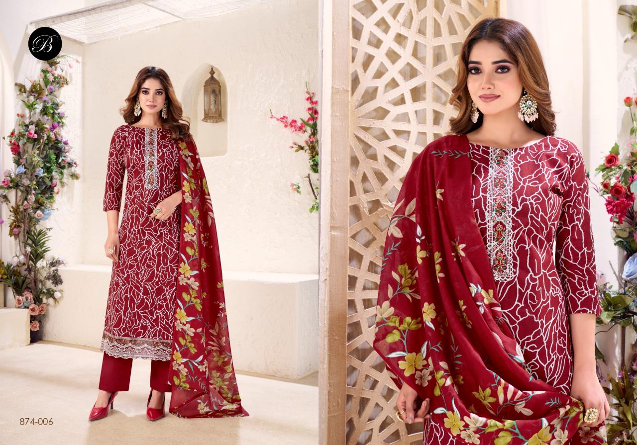 Belliza Nazma 874 Series catalog trendz dress material wholesale