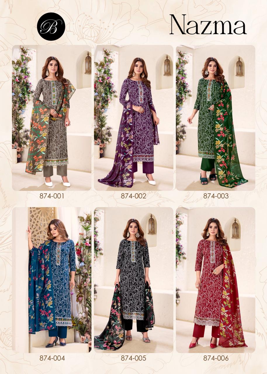 Belliza Nazma 874 Series catalog trendz dress material wholesale