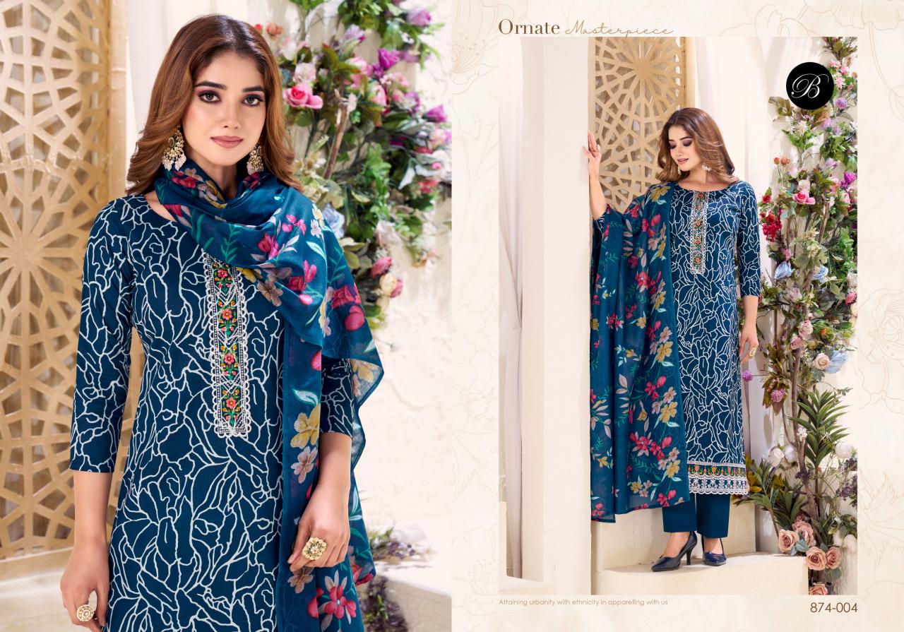 Belliza Nazma 874 Series catalog trendz dress material wholesale