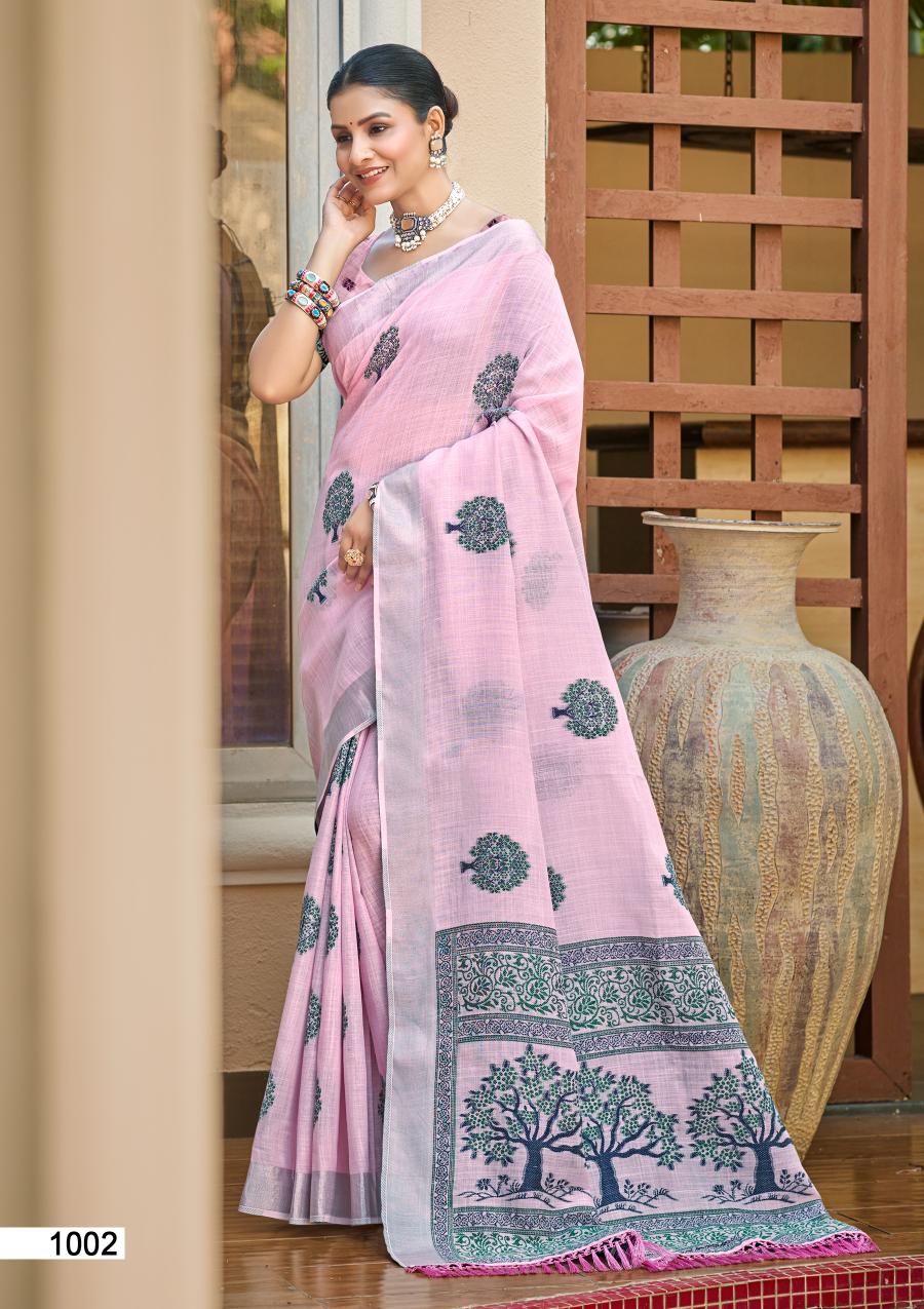 Bunawat Bindiya (Sangam Prints)  Linen Woven Work Traditional Saree