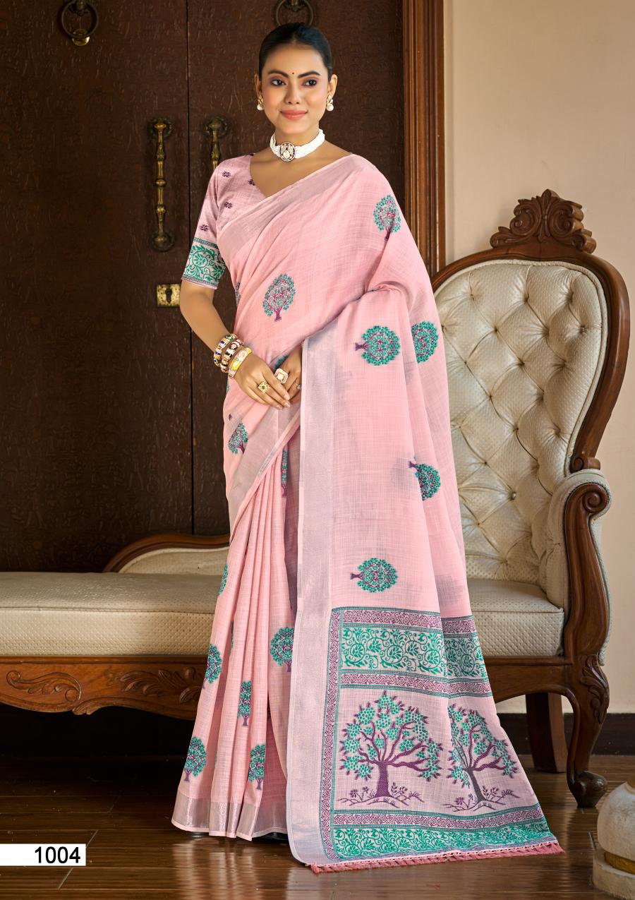 Bunawat Bindiya (Sangam Prints)  Linen Woven Work Traditional Saree