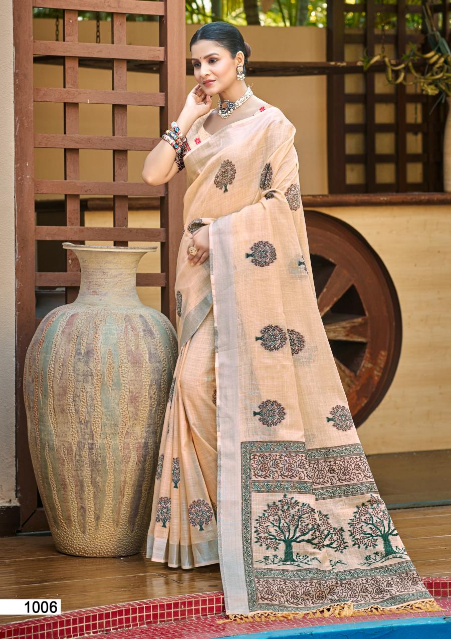 Bunawat Bindiya (Sangam Prints)  Linen Woven Work Traditional Saree