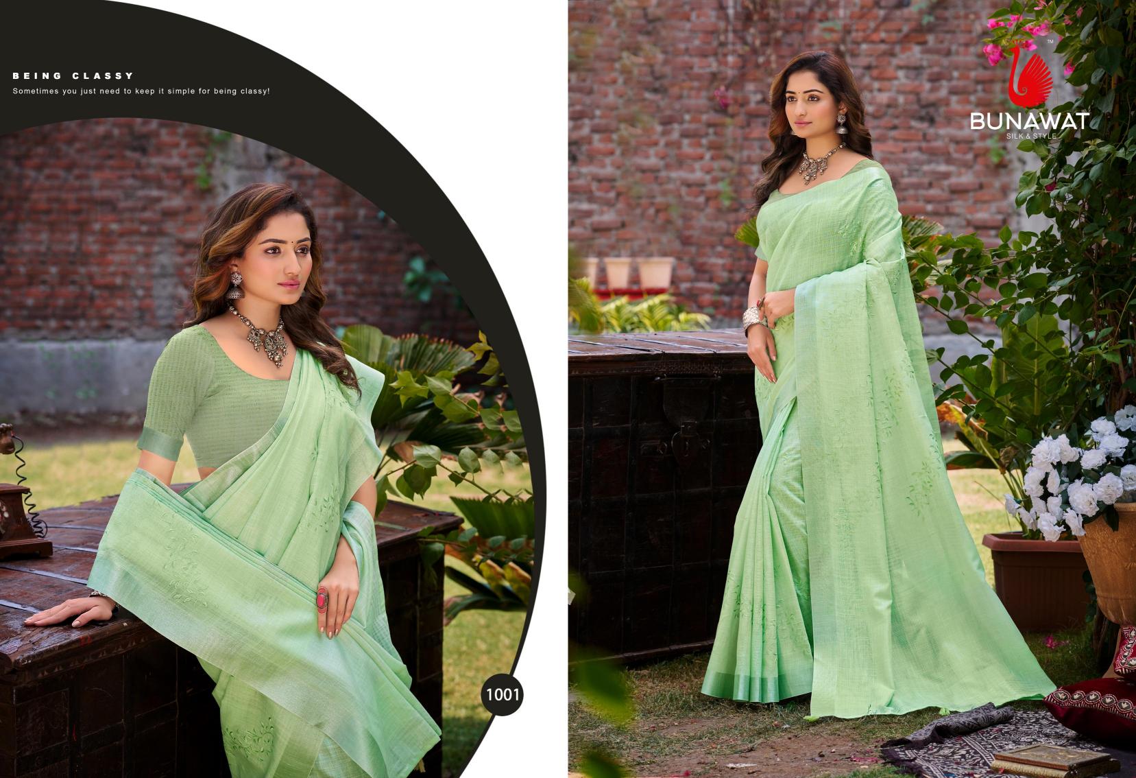 BUNAWAT - Lotus Linen Woven Work Traditional Saree