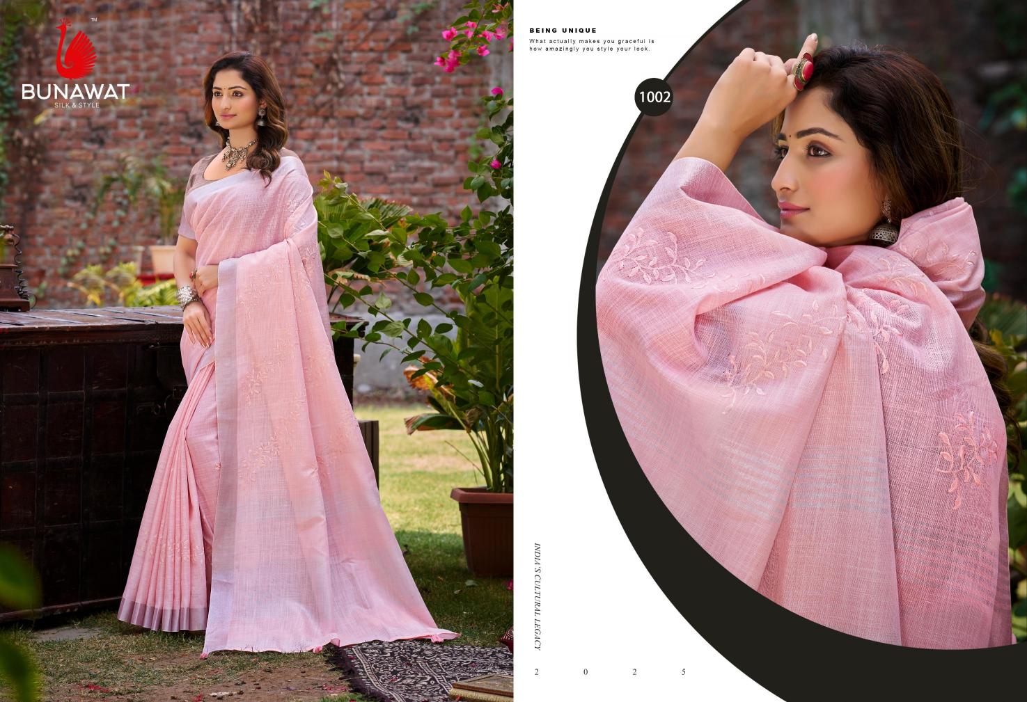 BUNAWAT - Lotus Linen Woven Work Traditional Saree