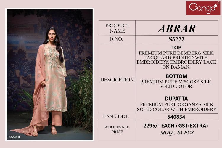 Ganga Abrar 3222 catalog party wear salwar kameez wholesale