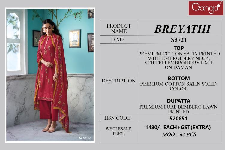 Ganga Breyathi 3721 catalog wholesale salwar kameez alveera