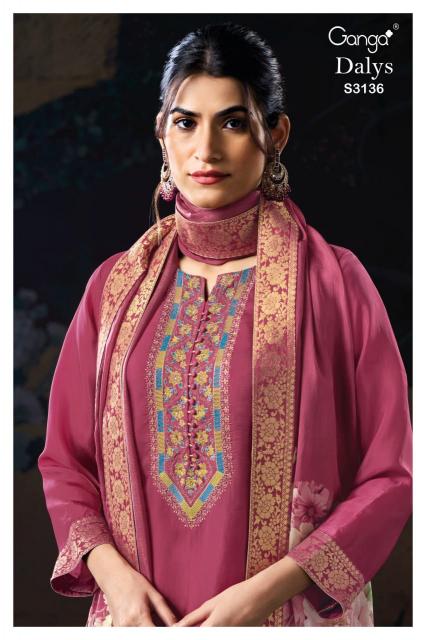 Ganga Dalys 3136 catalog unstitched salwar kameez wholesale market in delhi