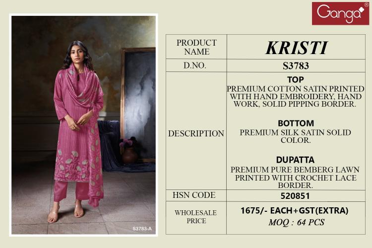 Ganga Kristi 3783 catalog wholesale salwar kameez pakistani