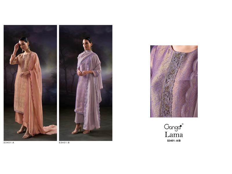 Ganga Lama 3401 catalog unstitched heavy salwar kameez in jaipur wholesale