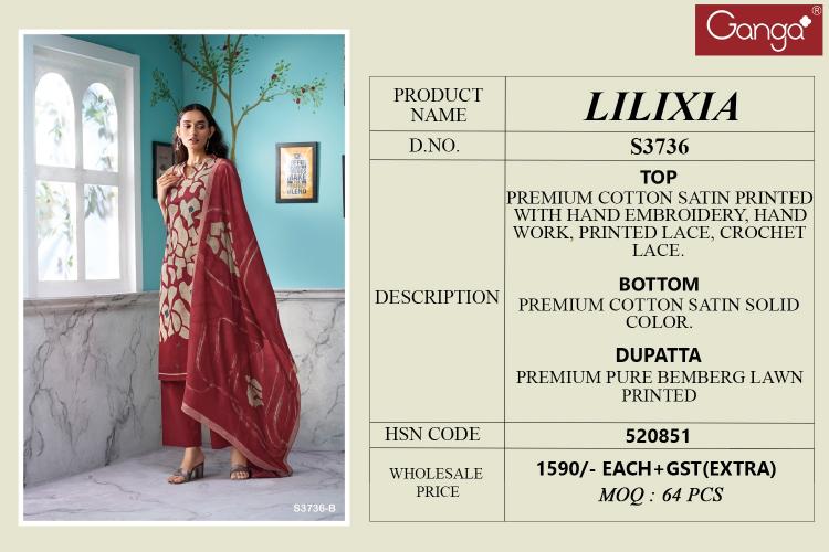 Ganga Lilixia 3736 catalog designer salwar kameez wholesalers uk