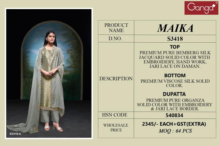 Ganga Maika 3418 catalog mdl salwar kameez wholesale