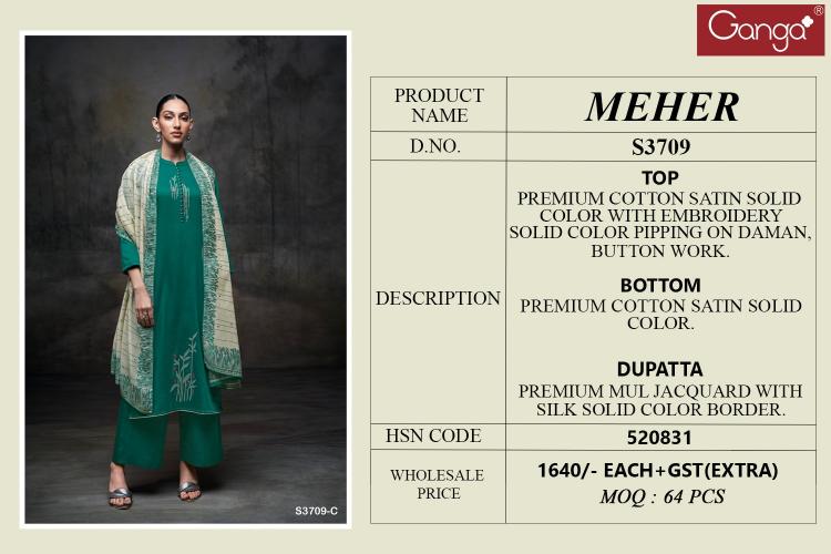 Ganga Meher 3709 catalog designer salwar kameez wholesale in mumbai