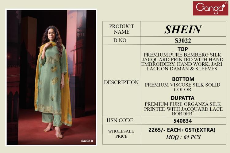 Ganga Shein 3022 catalog india salwar kameez wholesale 