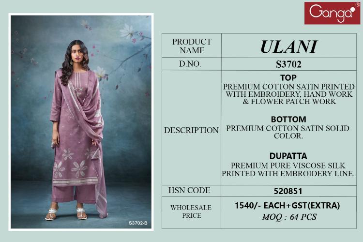 Ganga Ulani 3702 catalog unstitched salwar kameez wholesalers