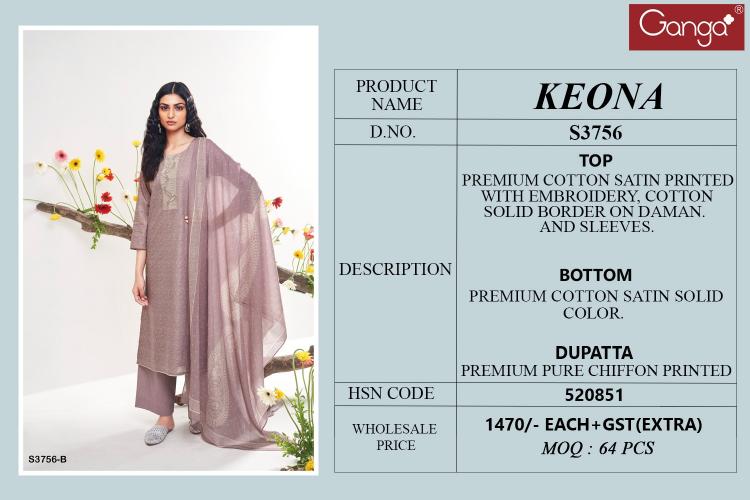 Gangs Keona 3756 catalog ludhiyana design salwar kameez wholesale exporter