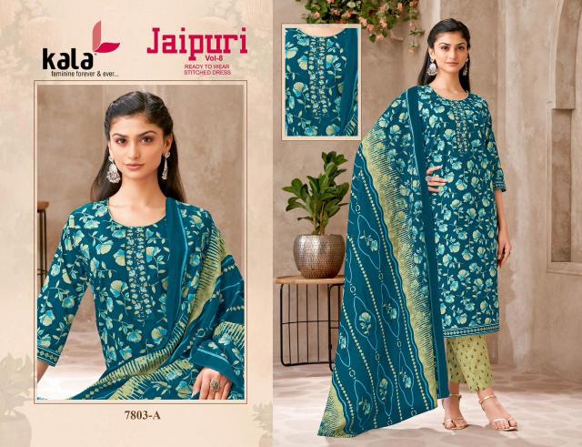 Kala Jaipuri Vol-8 – Kurti Pant With Dupatta - Wholesale Catalog