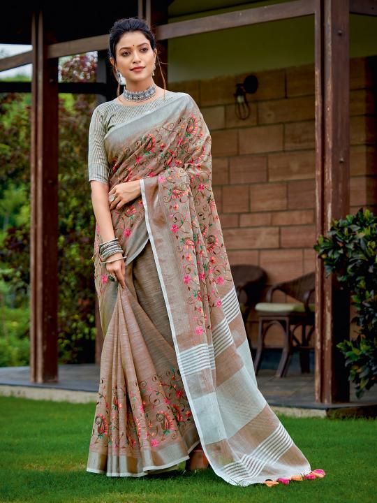 Kashmira  NX by Astita fancy designer linen Cotton fabric saree 