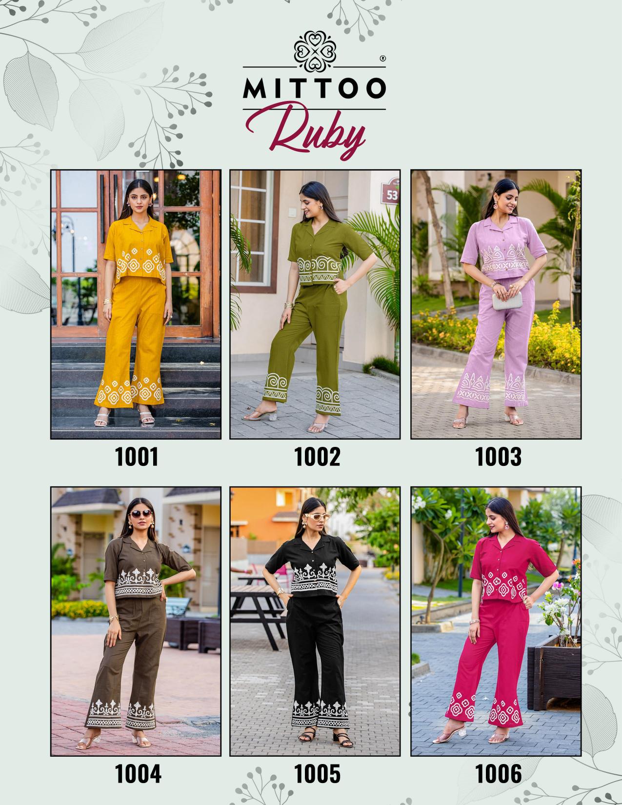 Mittoo Ruby catalog Cotton Slub co ord sets wholesale delhi