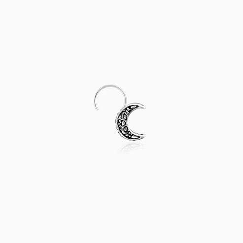 Nitya Oxidised Silver Crescent Moon Nose Pin