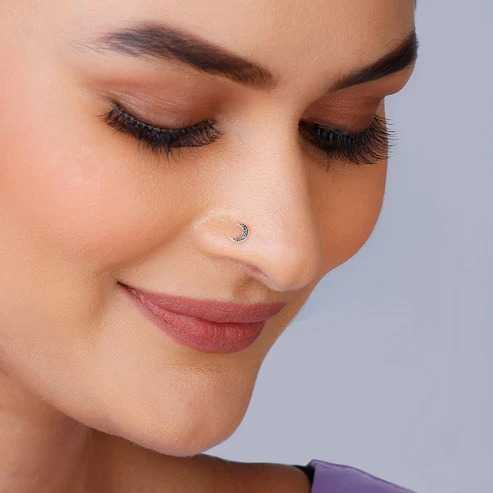 Nitya Oxidised Silver Crescent Moon Nose Pin