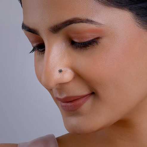 Nitya Oxidised Silver Flower Blossom Nose Pin