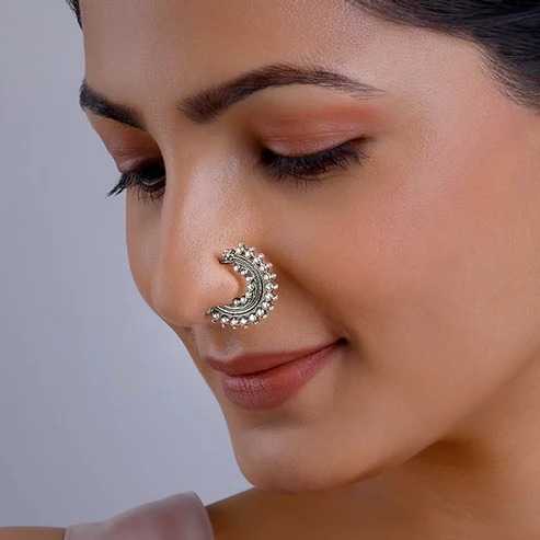 Nitya Oxidised Silver Half Moon Nose Ring