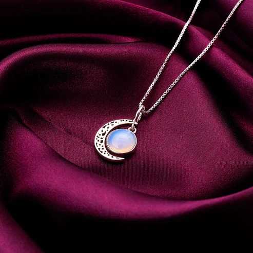 Nitya Oxidised Silver Moonstone Crescent Pendant with Box Chain