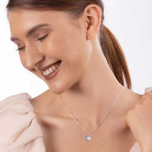 Nitya Oxidised Silver Moonstone Crescent Pendant with Box Chain