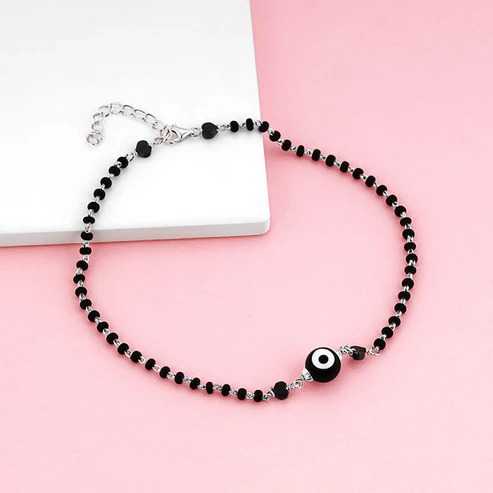 Nitya Silver Black Evil Eye Anklet
