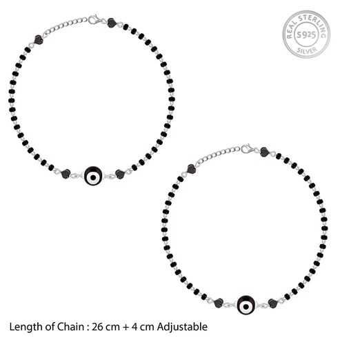 Nitya Silver Black Evil Eye Anklet