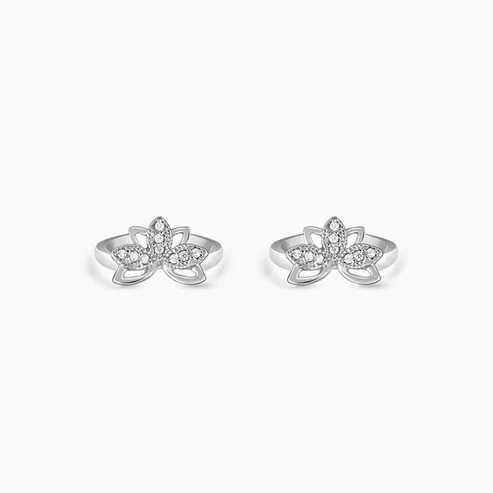 Nitya Silver Crescent Flower Toe Rings 