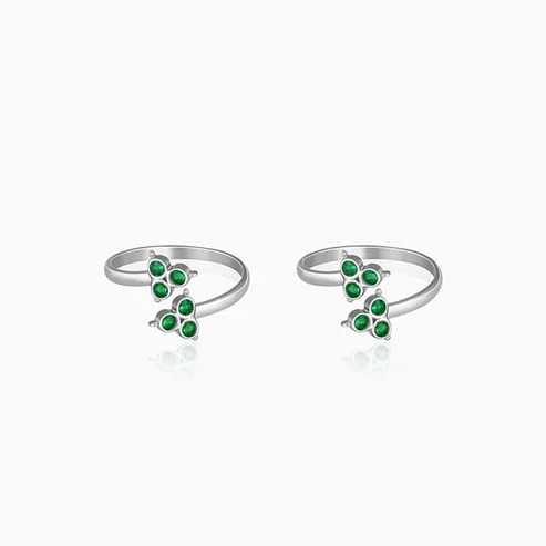 Nitya Silver Green Stone Toe Rings