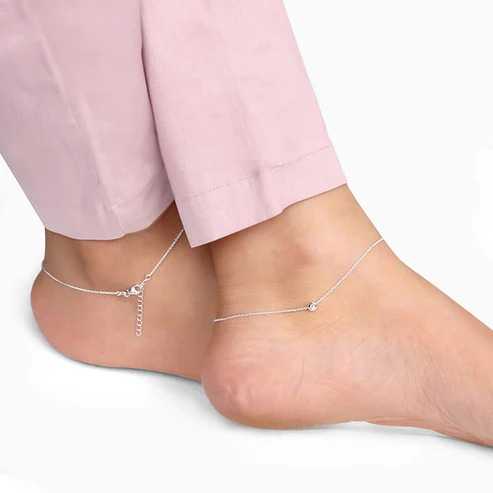 Nitya Silver Minimal Bead Anklet
