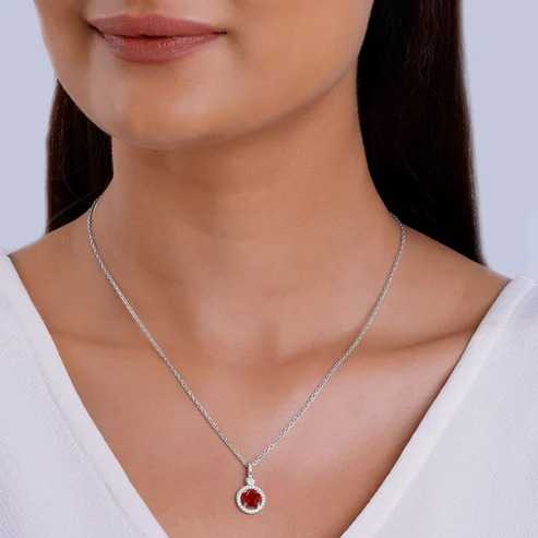 Nitya Silver Radiant Red Pendant with Link Chain