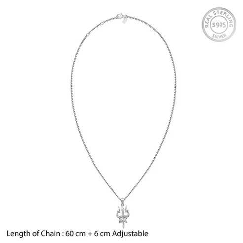 Nitya Silver Trishul Pendant with Box Chain For Him