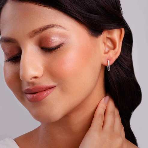 Nitya Silver Zircon Twinkling Hoop Earrings