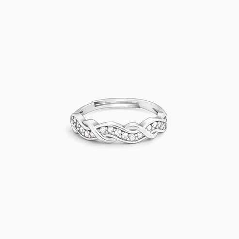 Nitya Silver Zircon Winding Wave Ring