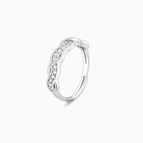 Nitya Silver Zircon Winding Wave Ring